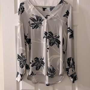 Ann Taylor Floral Blouse, Long Sleeve Pleated, Small